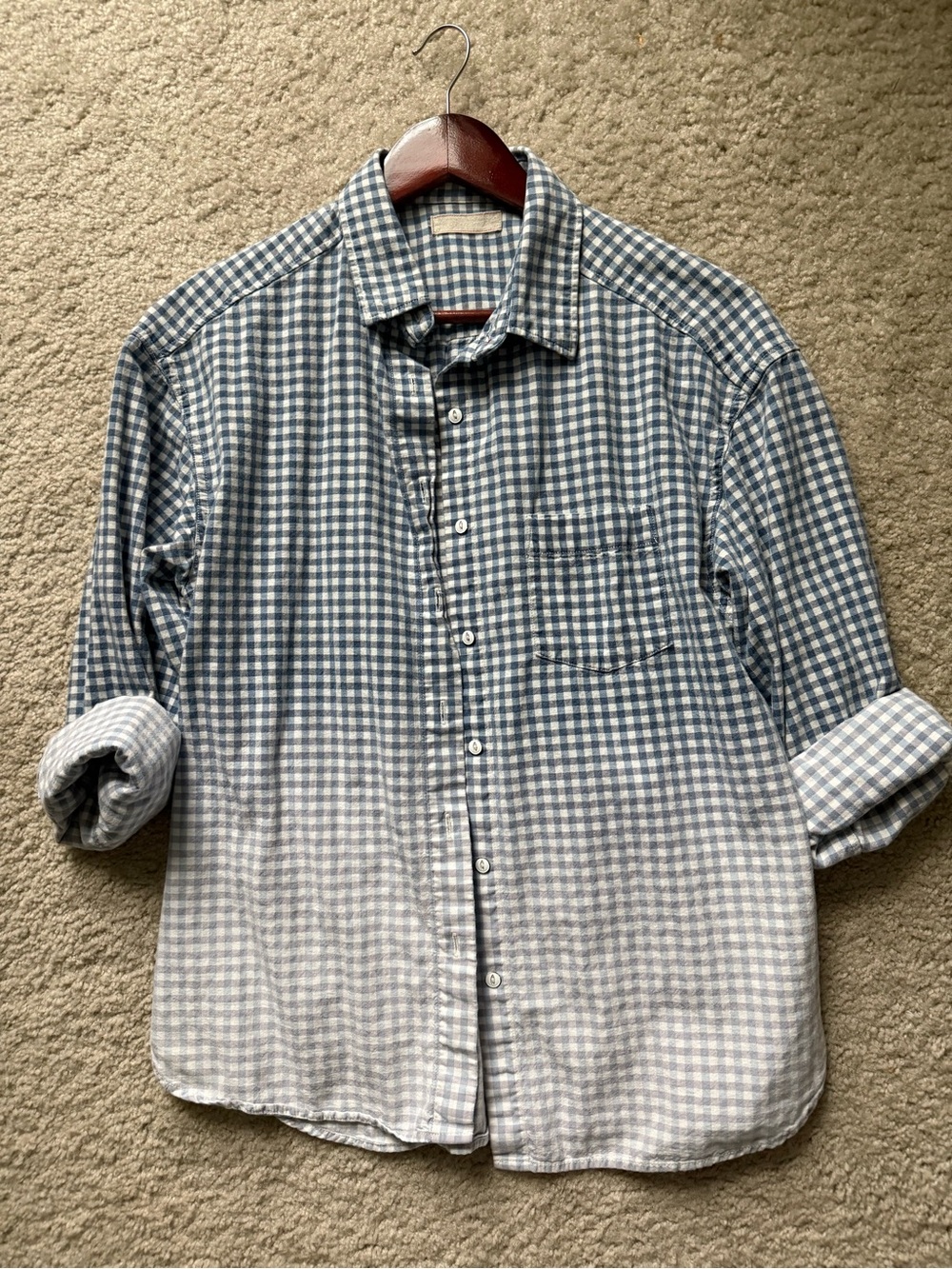 Uniqlo Blue and White Button-Down Shirt Size 6 100% Cotton